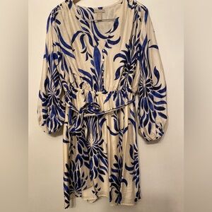 H&M Blue and Cream Long Sleeve Dress